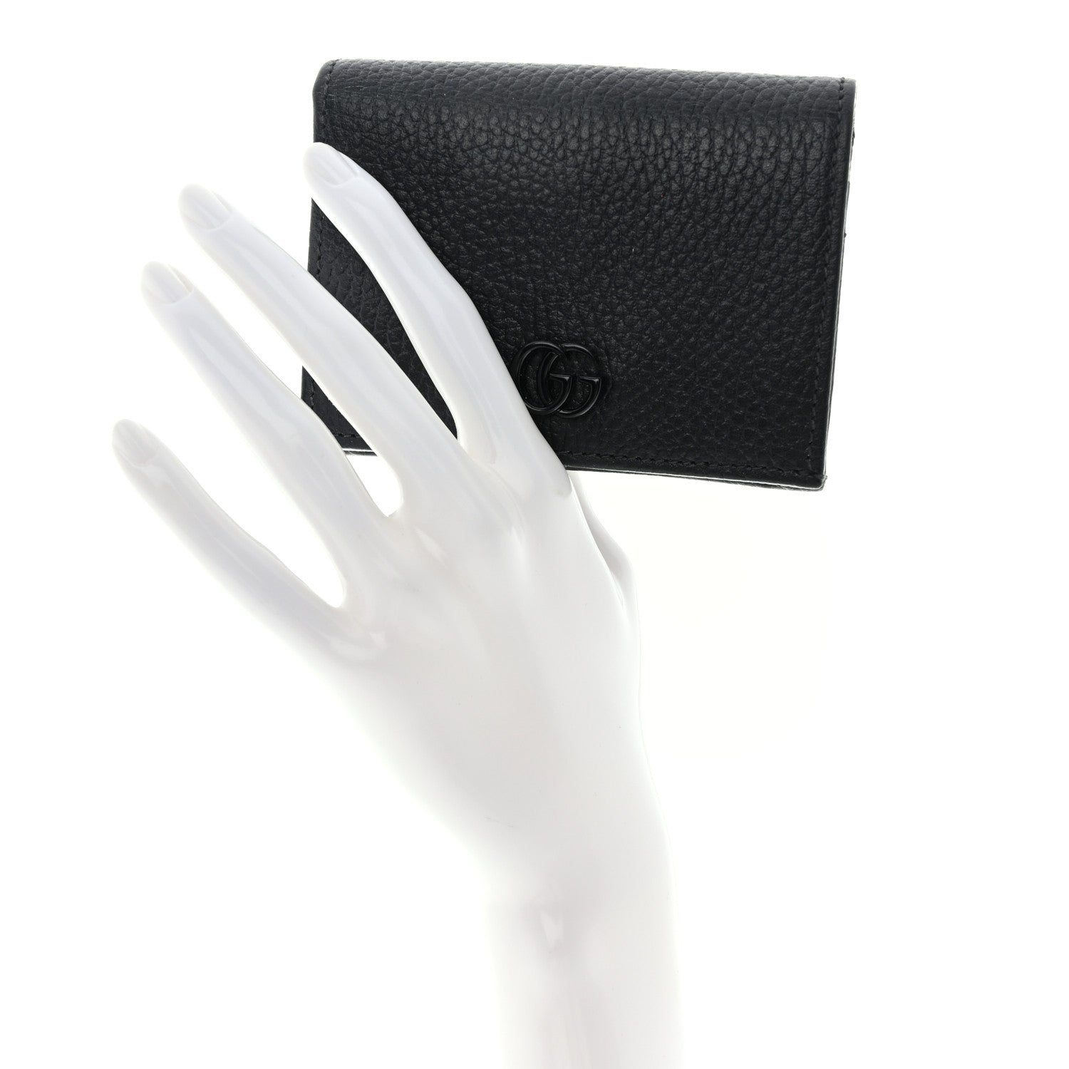 Gucci Dollar Calfskin Enamel Monochrome GG Marmont Card Case Black 2 of 11