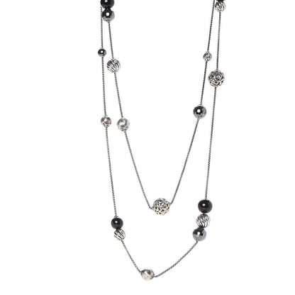 David Yurman Sterling Silver Black Onyx Hematite Elements Station Necklace 1 of 7