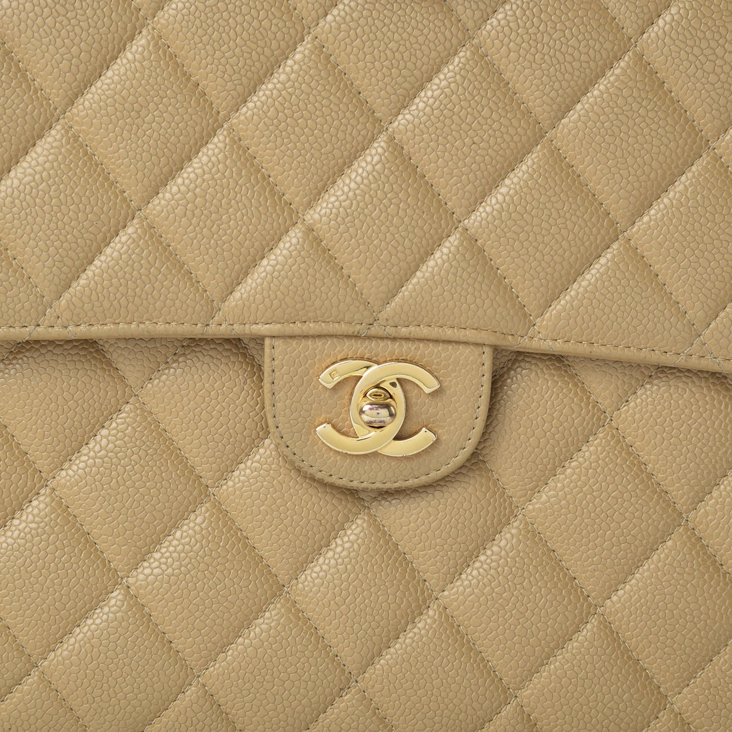 Caviar Quilted Jumbo Single Flap Beige