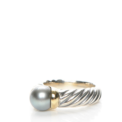David Yurman Sterling Silver 18K Yellow Gold Tahitian Pearl 8mm Cable Ring 6 3 of 5