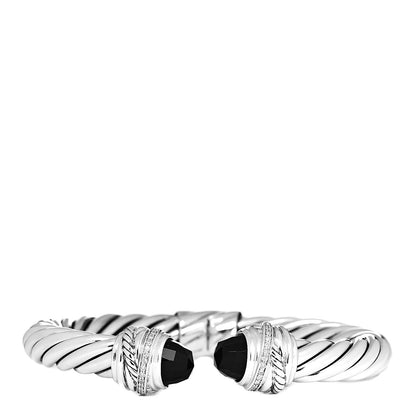 David Yurman Sterling Silver Diamond Black Onyx 8.5mm Crossover Hinge Bracelet 1 of 4