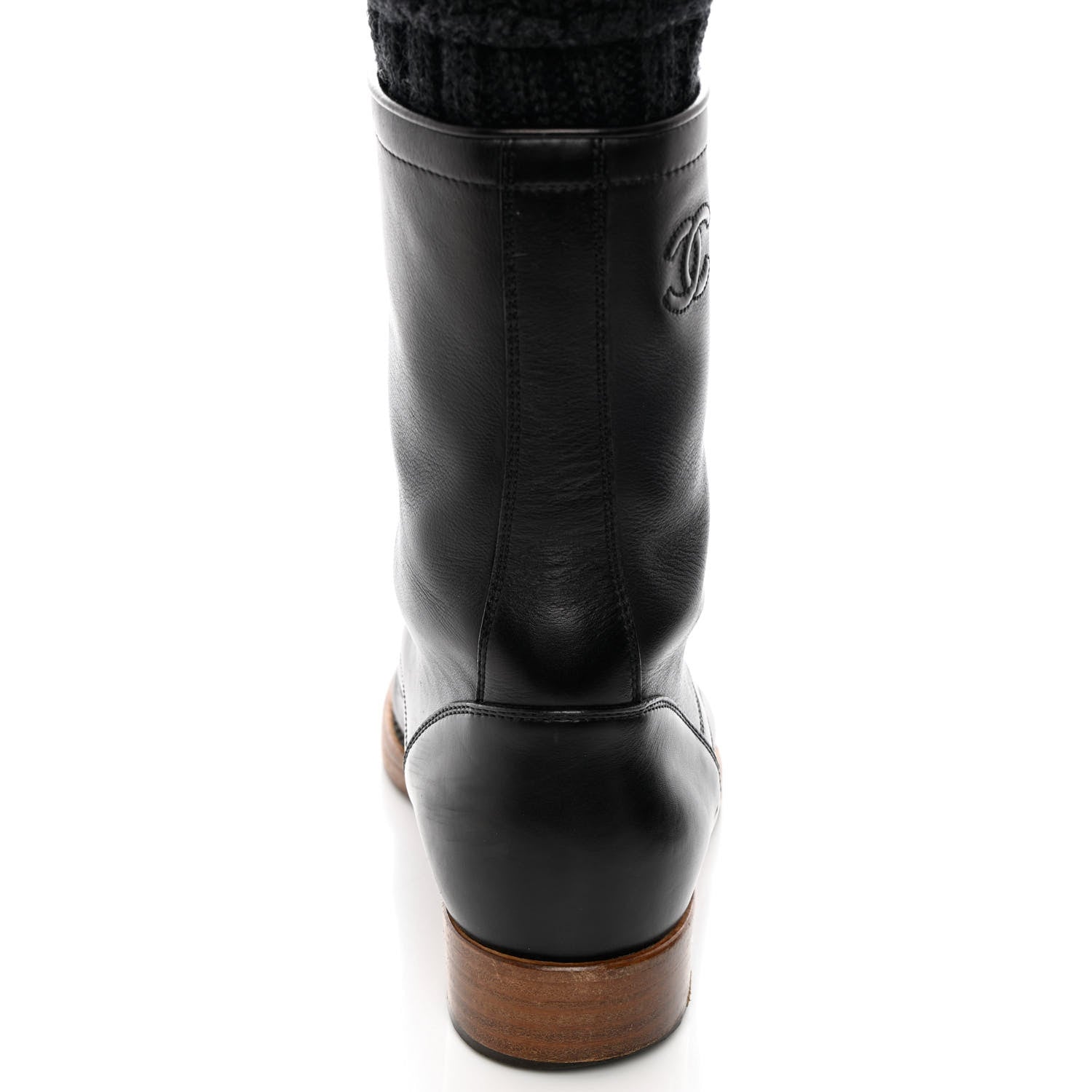 Chanel Calfskin Sock High CC Combat Boots 37 Black 12 of 13