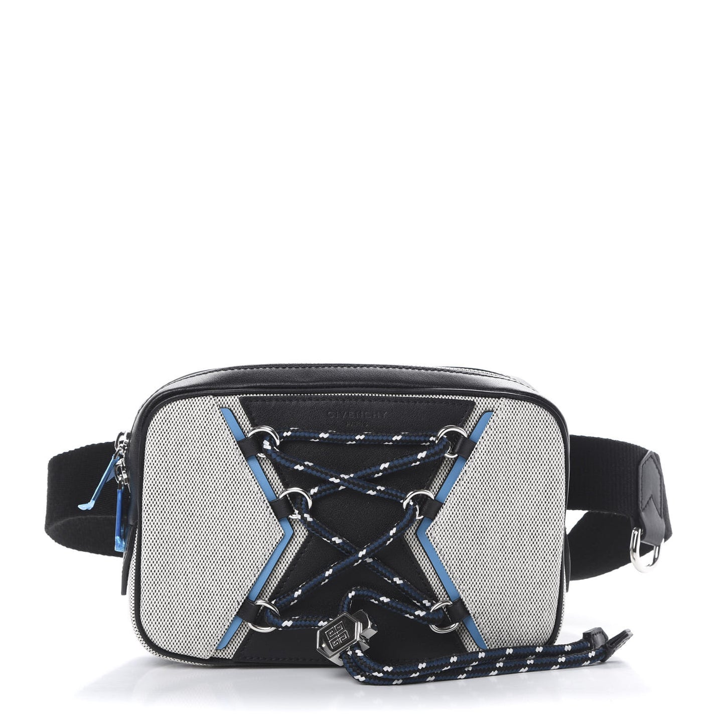 Calfskin Canvas Logo Bond Bum Bag Black Turquoise