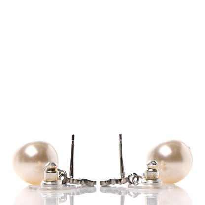 Chanel Crystal Pearl CC Drop Earrings Silver 3 of 4