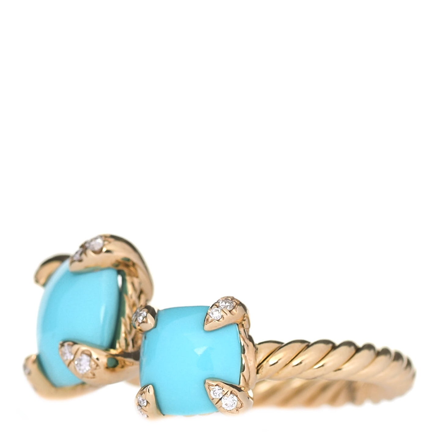 18K Yellow Gold Diamond Turquoise Chatelaine Bypass Ring 52 6