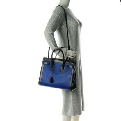 Saint Laurent Calfskin Bi-Color Small Sac De Jour Royal Blue Black 2 of 7