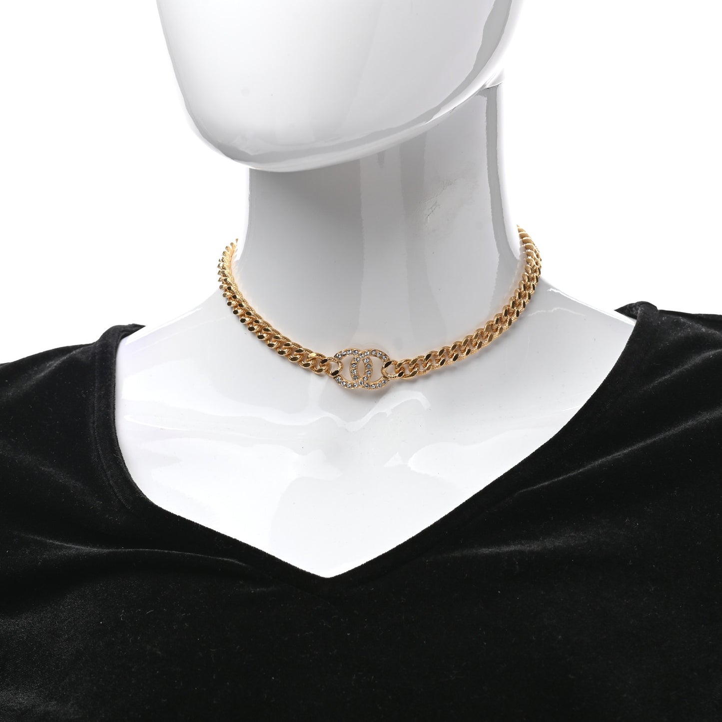 Crystal Chain Link CC Choker Necklace Gold
