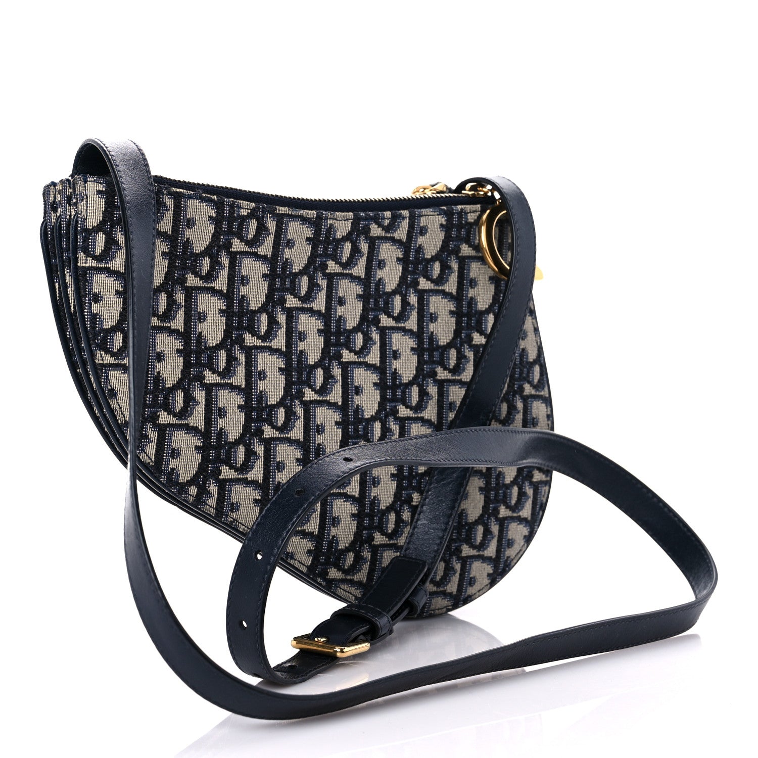 Christian Dior Oblique Saddle Pouch With Strap Navy Blue 2 of 9