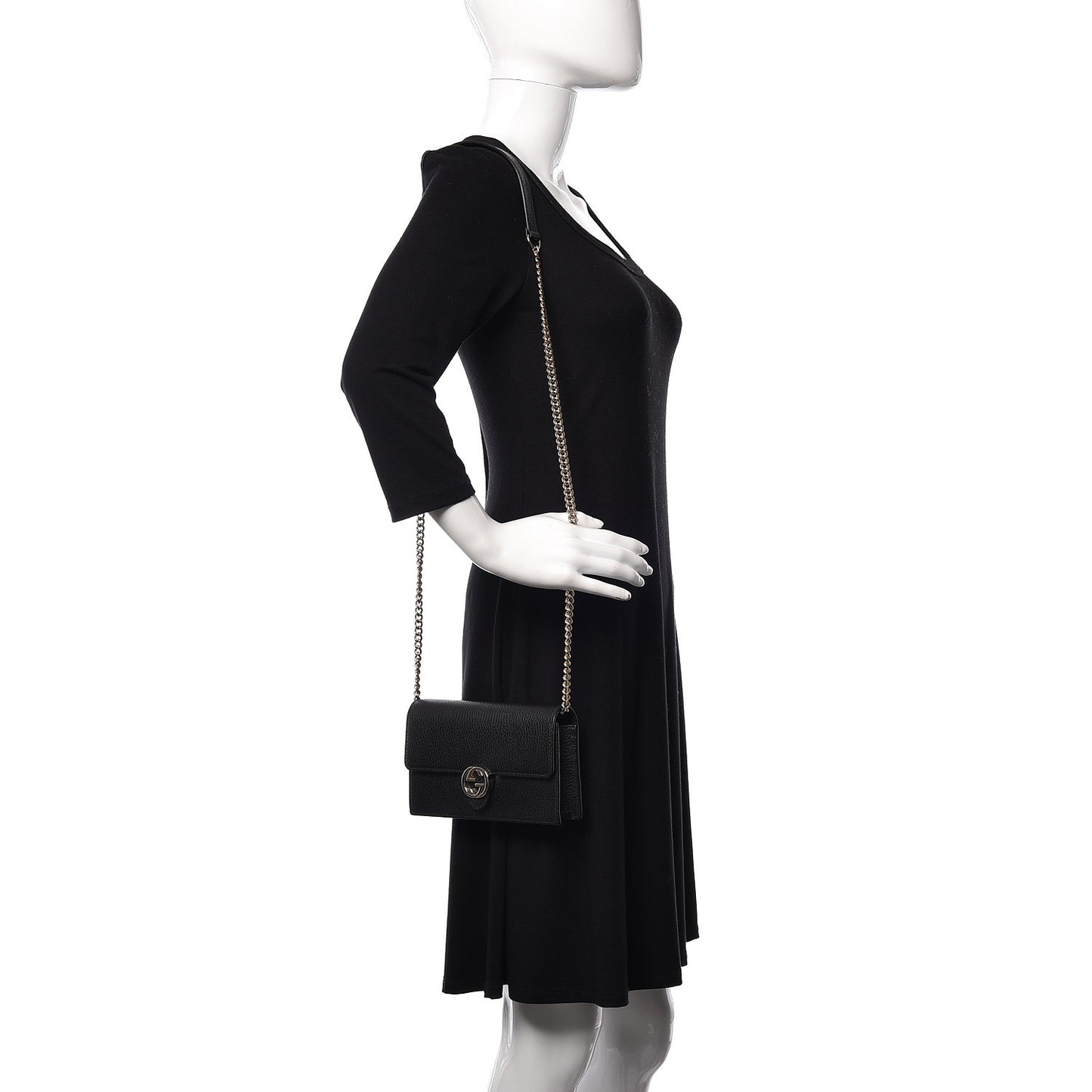 Dollar Calfskin Interlocking G Chain Wallet Black