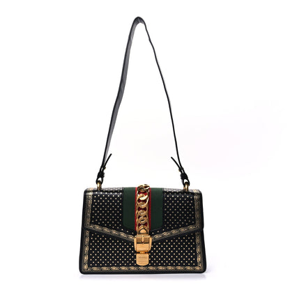 Gucci Calfskin Star Printed Small Sylvie Shoulder Bag Gold Black 1 of 7