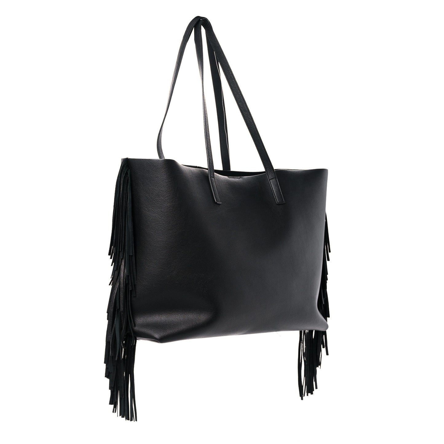 Calfskin Large Fringe Shopping Tote Black