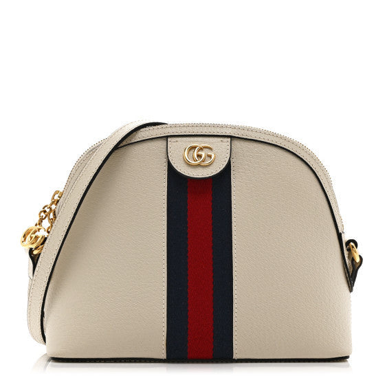 Textured Dollar Calfskin Web Small Ophidia Dome Shoulder Bag Mystic White