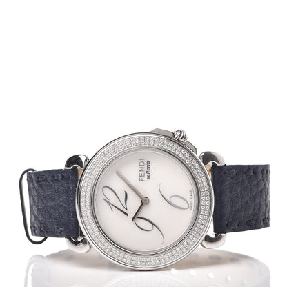 Fendi Stainless Steel Calfskin Diamond Pave Bezel Mother of Pearl 37mm Selleria Quartz Watch 3 of 9