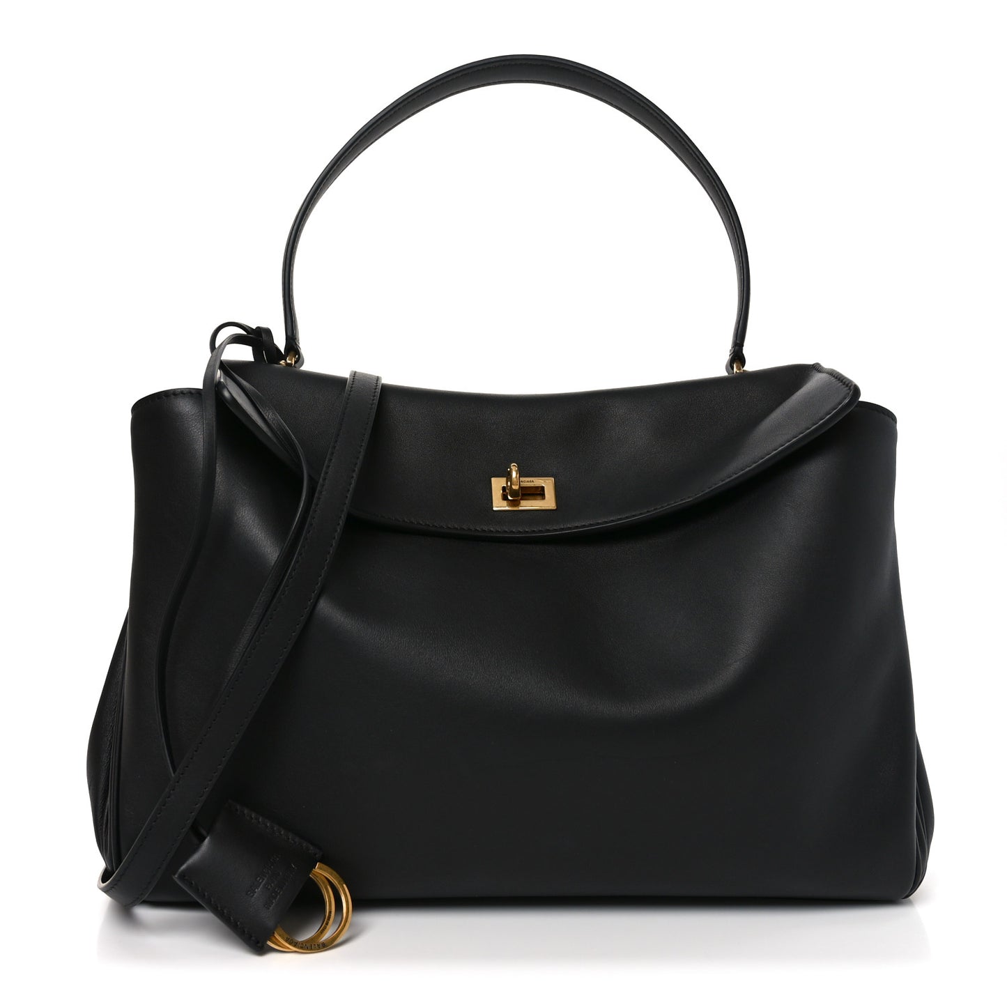 Natural Smooth Calfskin Medium Rodeo Top Handle Handbag  Black