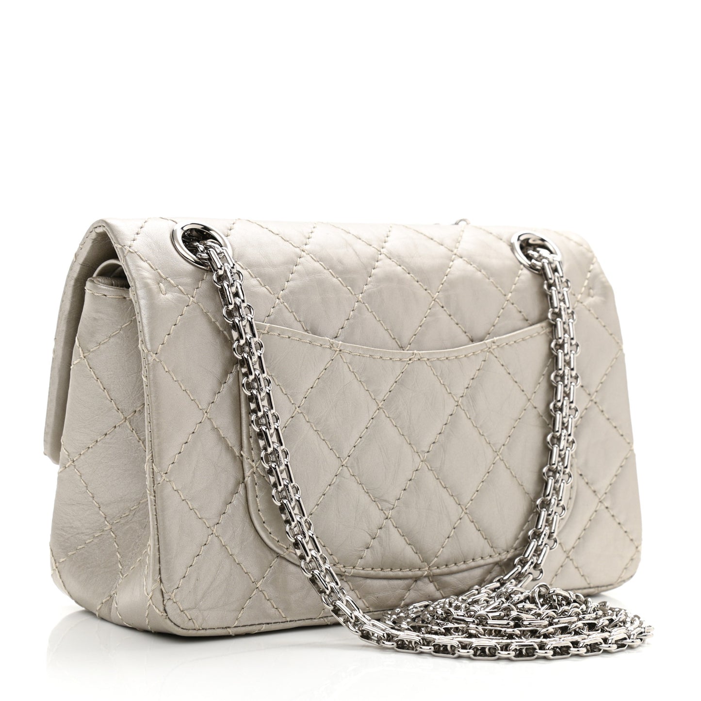 Metallic Calfskin Quilted 2.55 Reissue 224 Flap Silver