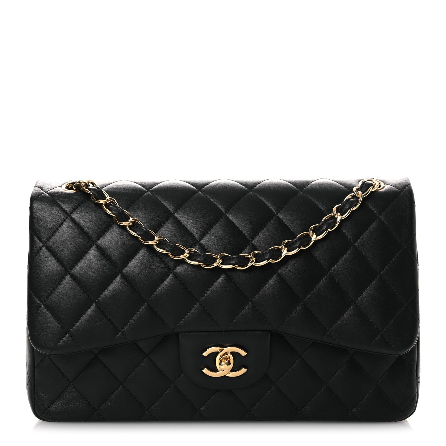 Lambskin Quilted Jumbo Double Flap Black