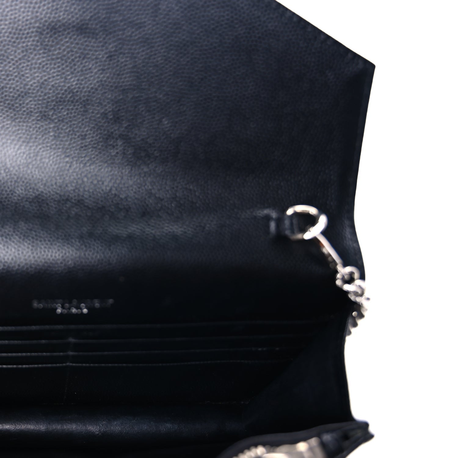 Saint Laurent Grain De Poudre Matelasse Chevron Monogram Envelope Chain Wallet Black 4 of 7