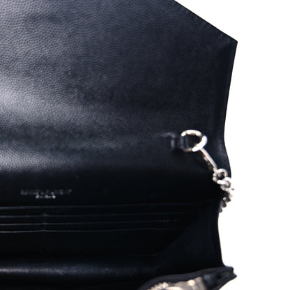 Saint Laurent Grain De Poudre Matelasse Chevron Monogram Envelope Chain Wallet Black 4 of 7