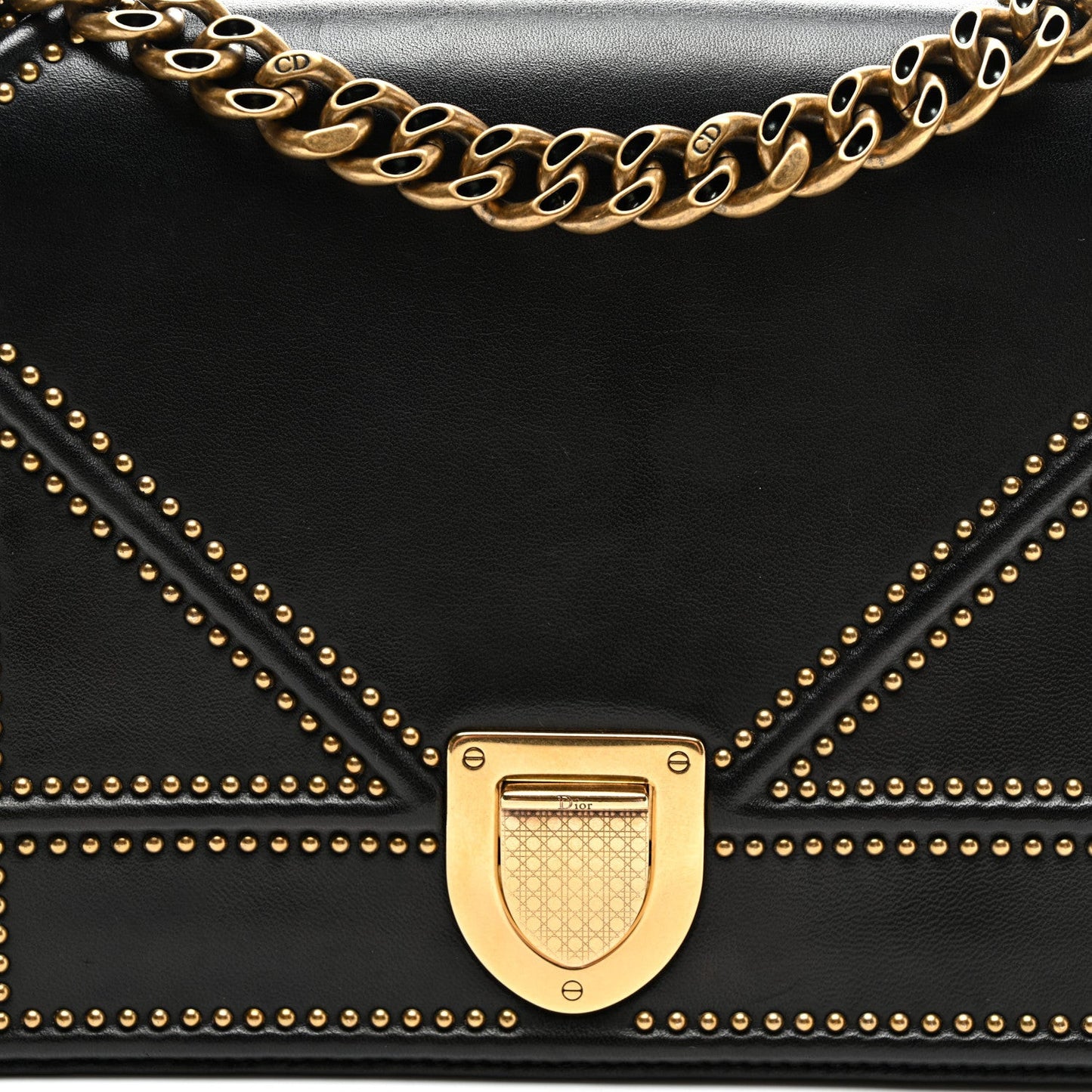 Lambskin Studded Medium Diorama Flap Bag Black