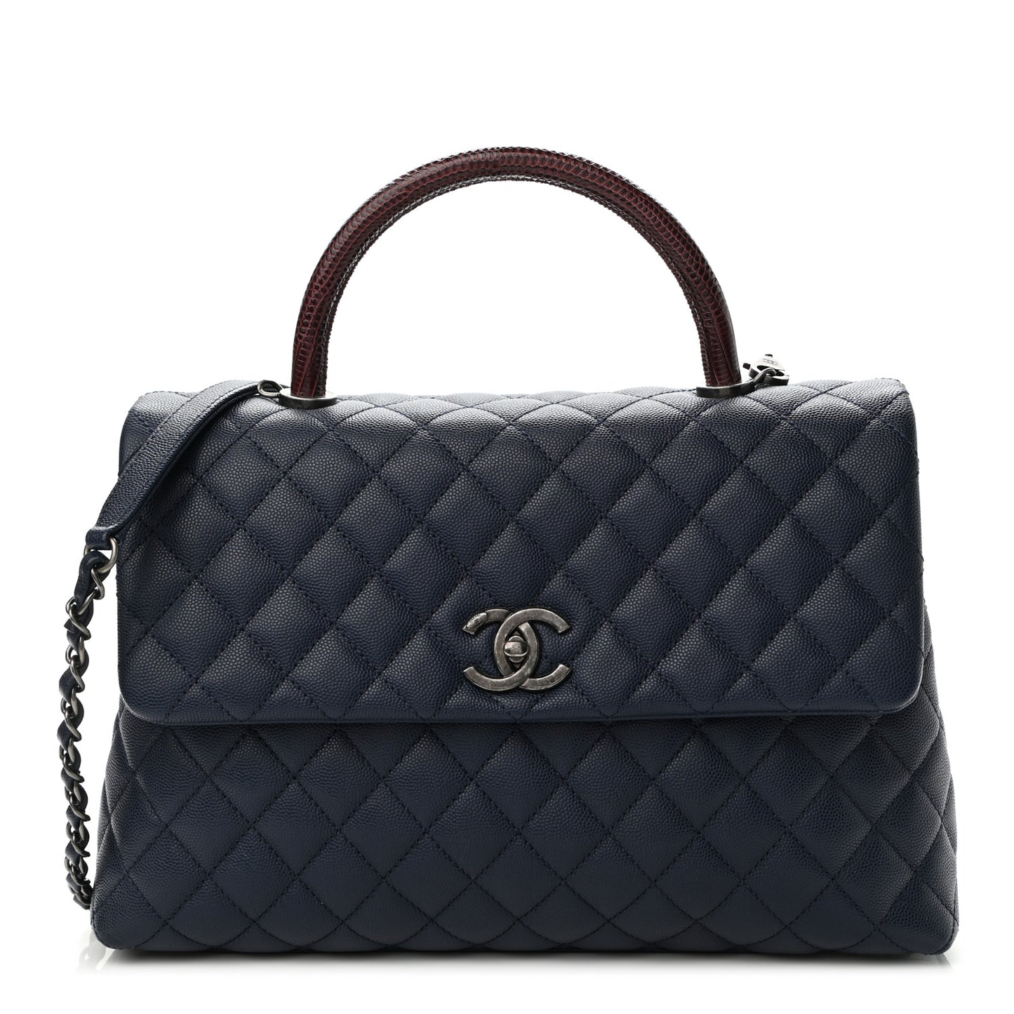 Caviar Lizard Quilted Medium Coco Handle Flap Navy