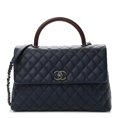 Chanel Caviar Lizard Quilted Medium Coco Handle Flap Navy 1 of 10