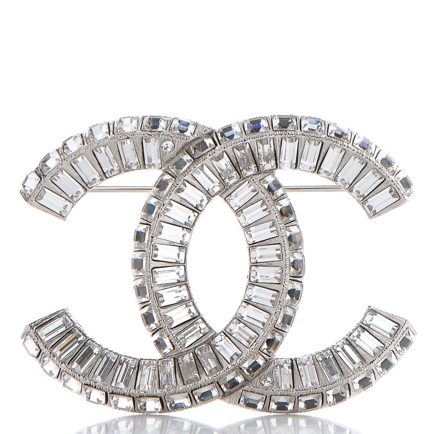 Baguette Crystal CC Brooch Silver