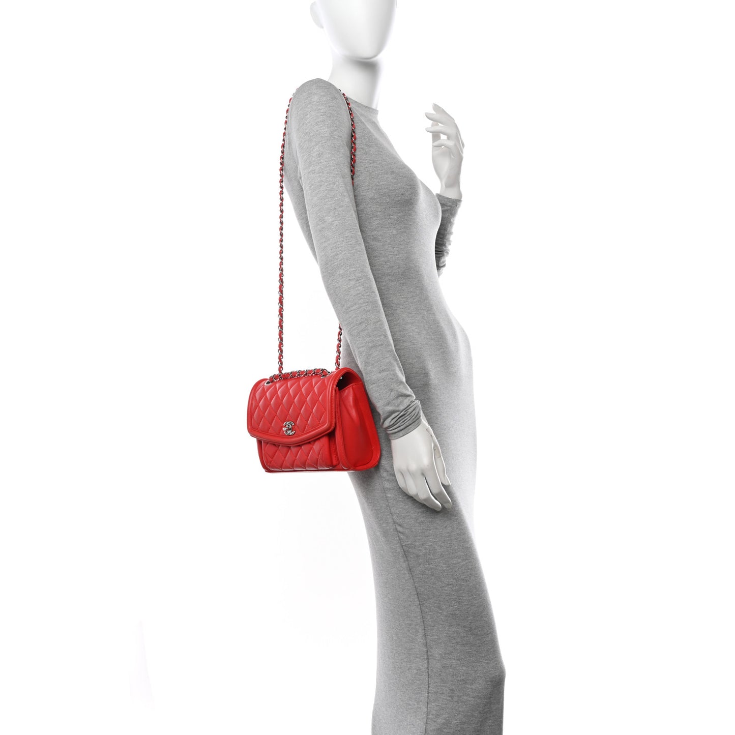 Lambskin Quilted Small Geometric Flap Red