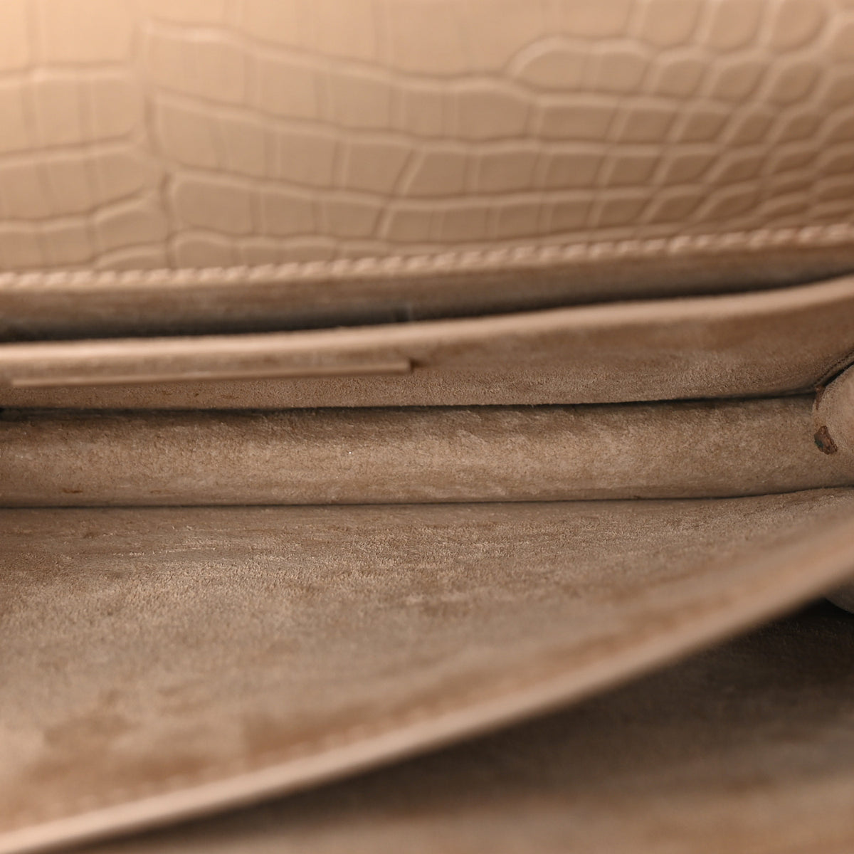 Calfskin Crocodile Embossed Medium Monogram Sunset Dark Beige