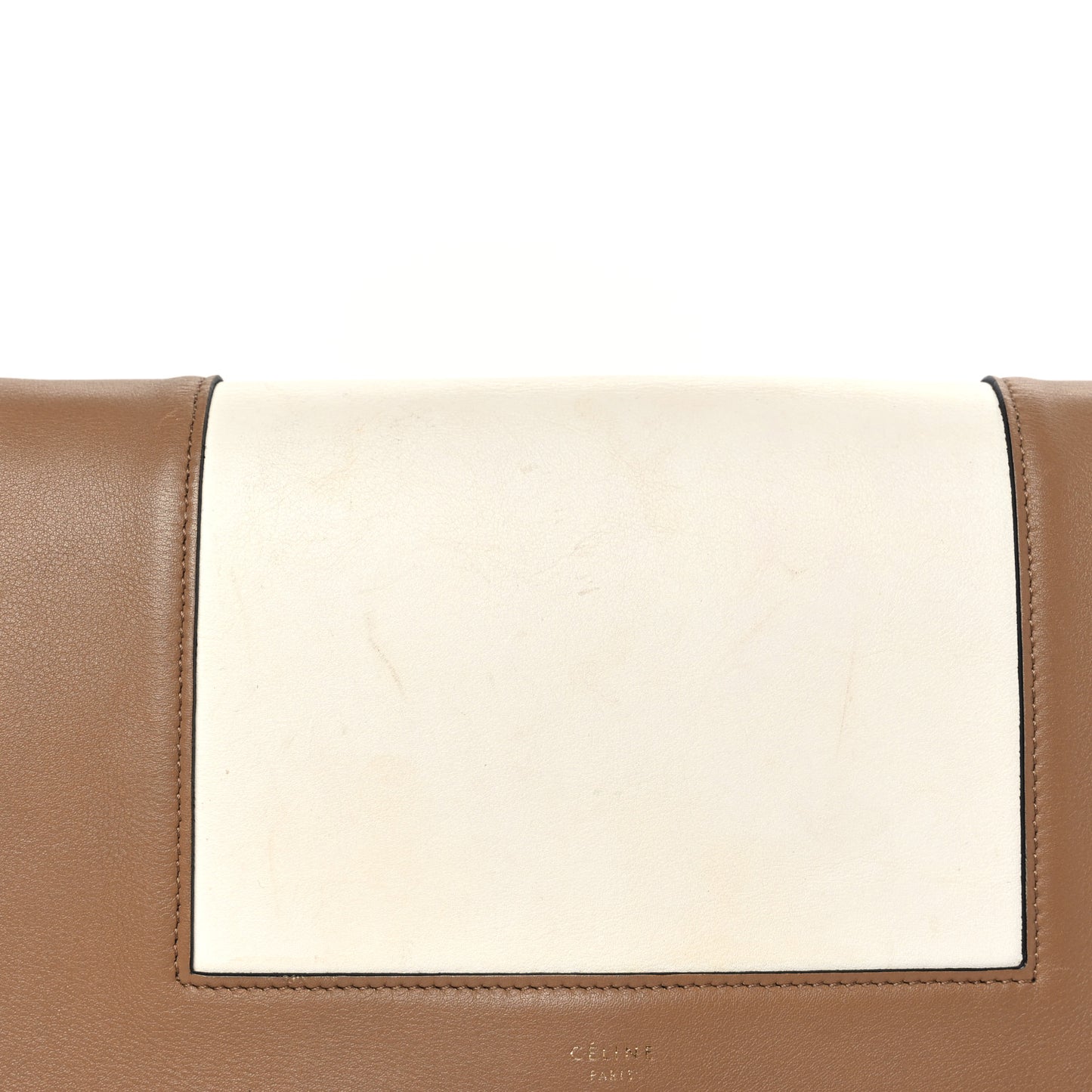 Shiny Smooth Calfskin Medium Frame Shoulder Bag Tan Optic White