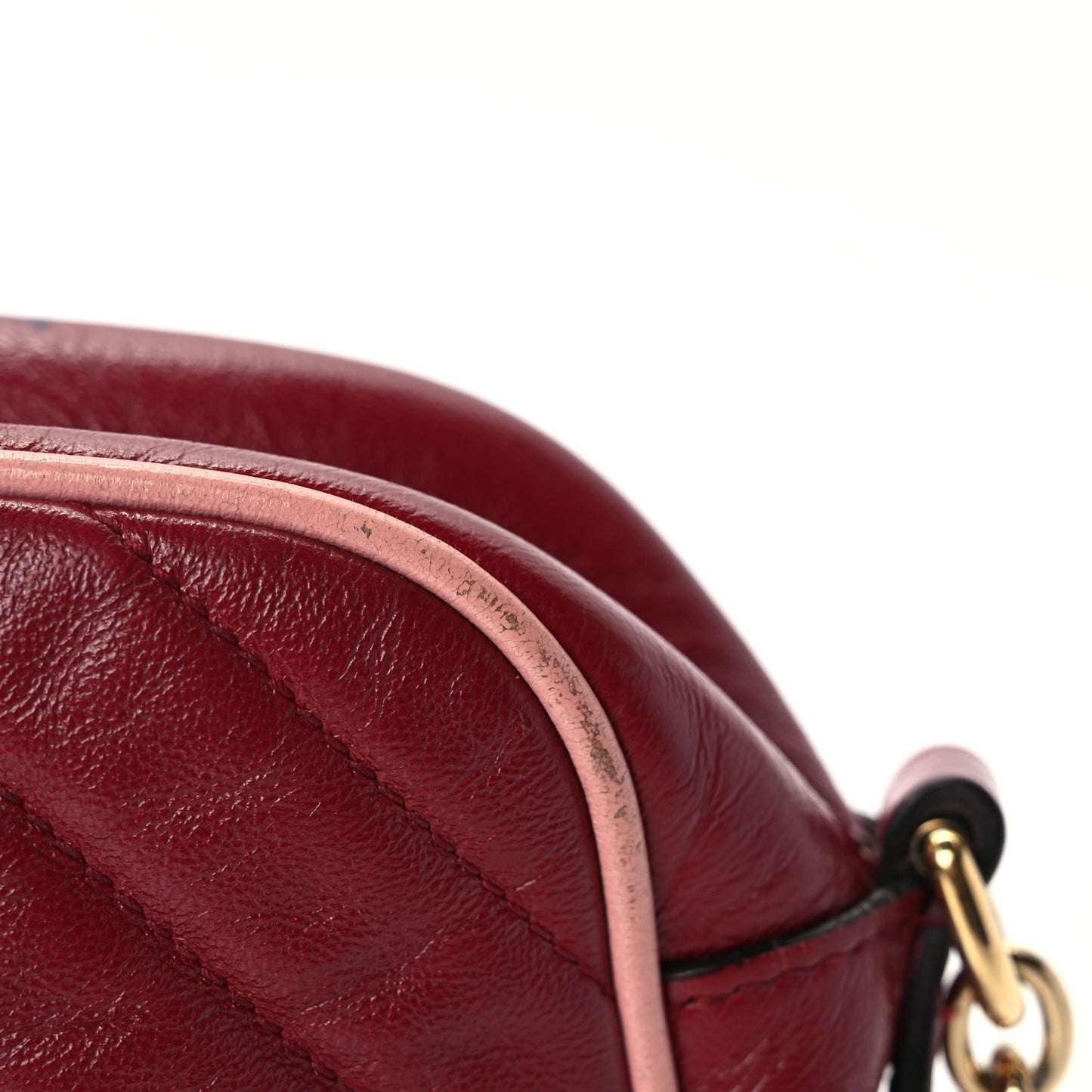 Azalea Calfskin Enamel Matelasse Diagonal Small Torchon GG Marmont Chain Shoulder Bag New Cherry Red Wild Rose
