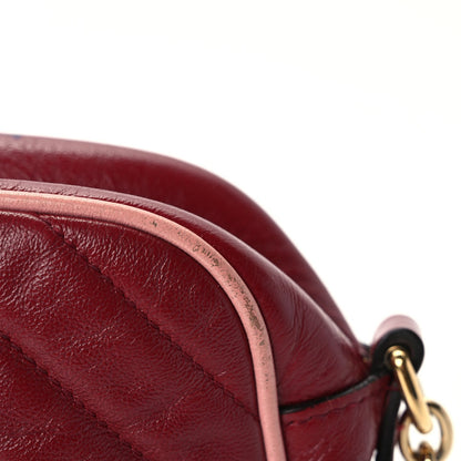 Gucci Azalea Calfskin Enamel Matelasse Diagonal Small Torchon GG Marmont Chain Shoulder Bag New Cherry Red Wild Rose 7 of 14