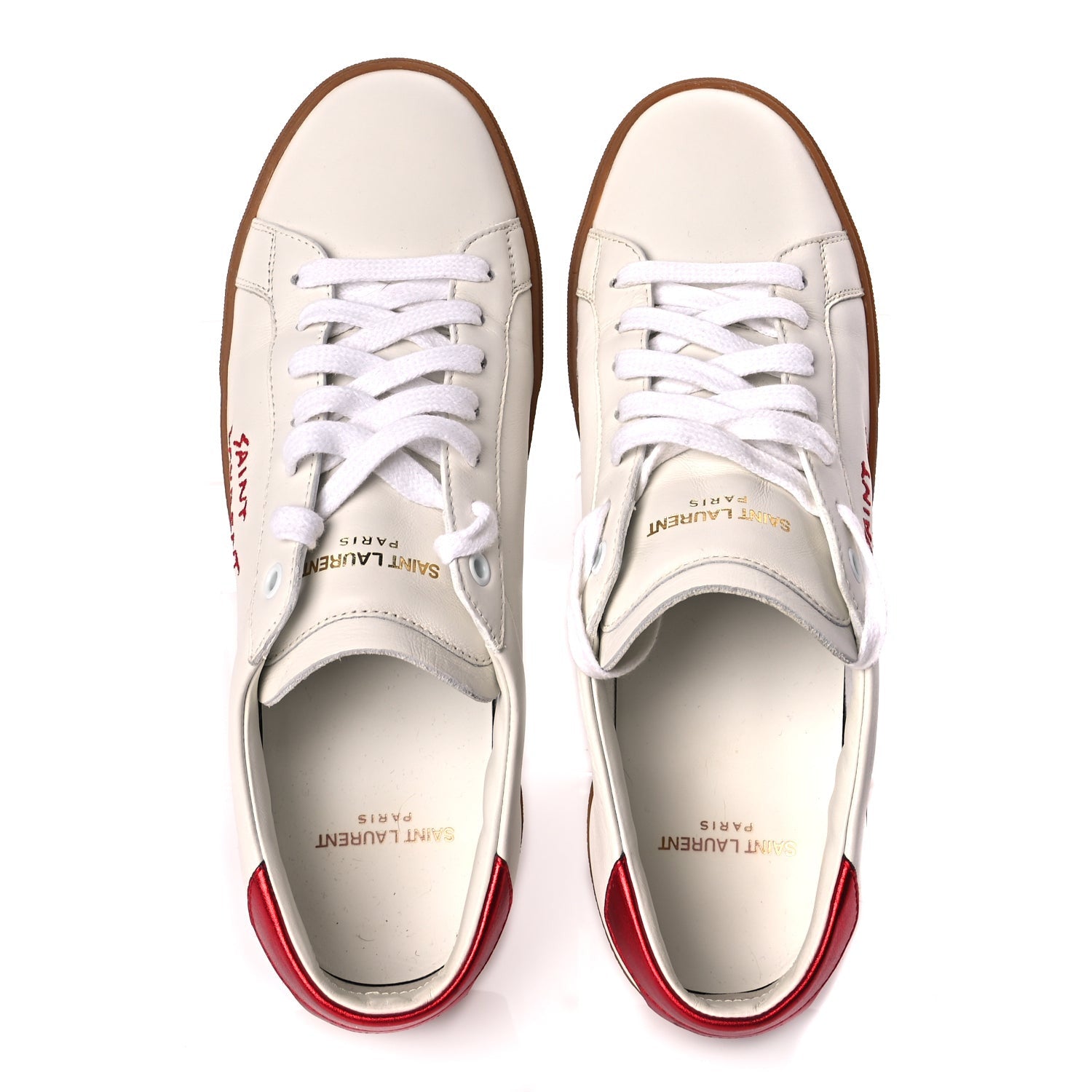 Saint Laurent Calfskin Embroidered Court Classic Sneakers 41 Red Nero 6 of 8