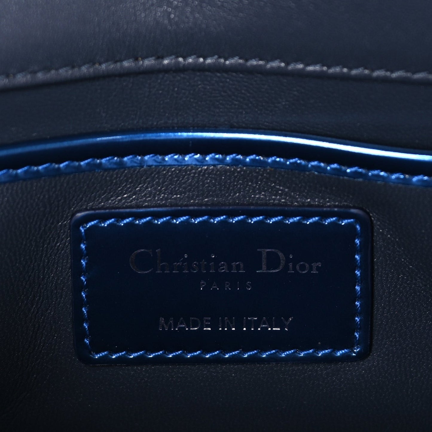 Metallic Patent Micro-Cannage Lady Dior Croisiere Chain Clutch  Blue