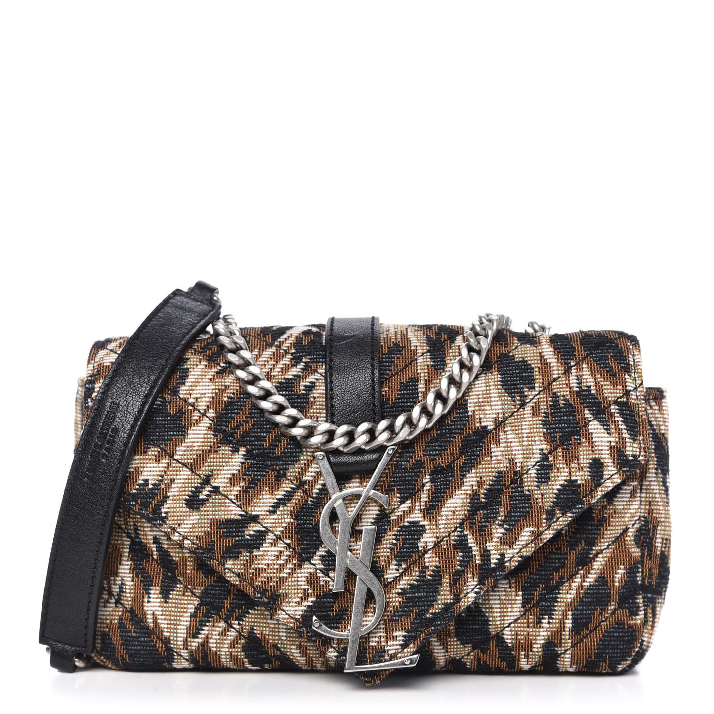 Jacquard Leopard Matelasse Chevron Monogram Baby Chain Bag Black