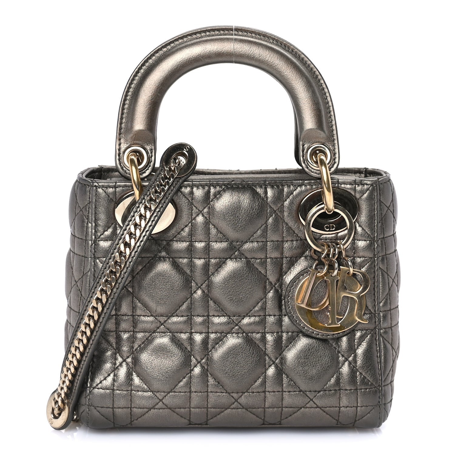 Christian Dior Metallic Lambskin Cannage Mini Lady Dior Dark Grey 1 of 7
