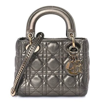 Christian Dior Metallic Lambskin Cannage Mini Lady Dior Dark Grey 1 of 7