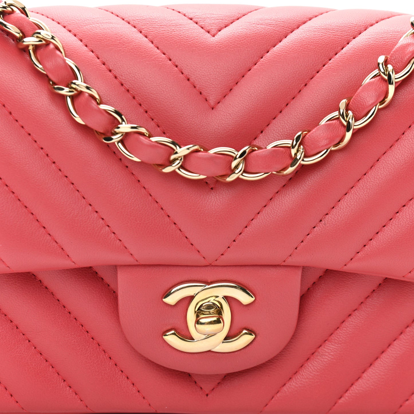 Lambskin Chevron Quilted Mini Rectangular Flap Pink
