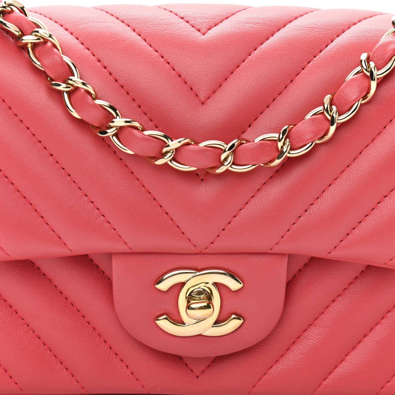 Chanel Lambskin Chevron Quilted Mini Rectangular Flap Pink 7 of 9