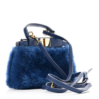 Fendi Shearling Shiny Nappa Micro Peekaboo Iconic Satchel Blue 3 of 11