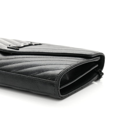 Saint Laurent Grain De Poudre Matelasse Chevron Monogram Chain Wallet Black 10 of 12
