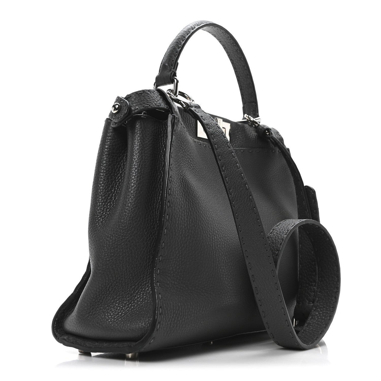 Fendi Cuoio Romano Selleria Bi-Color Medium Peekaboo Iconic Satchel Asfalto Latte 3 of 7