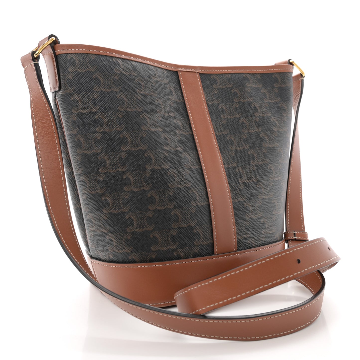 Triomphe Canvas Calfskin Small Bucket Bag Tan