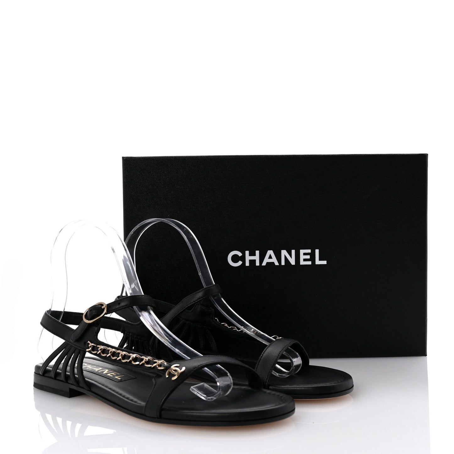 Lambskin Chain Sandals 38.5 Black