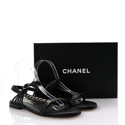 Chanel Lambskin Chain Sandals 38.5 Black 10 of 10
