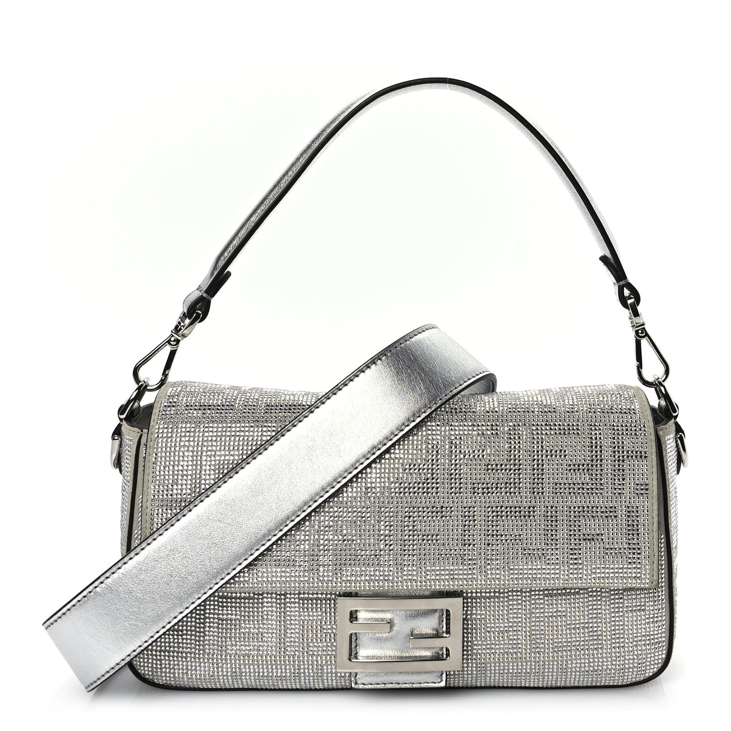Crystal Vitello Laminato FF Medium Baguette Crystal Argento