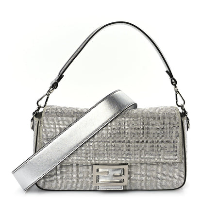 Fendi Crystal Vitello Laminato FF Medium Baguette Crystal Argento 1 of 8
