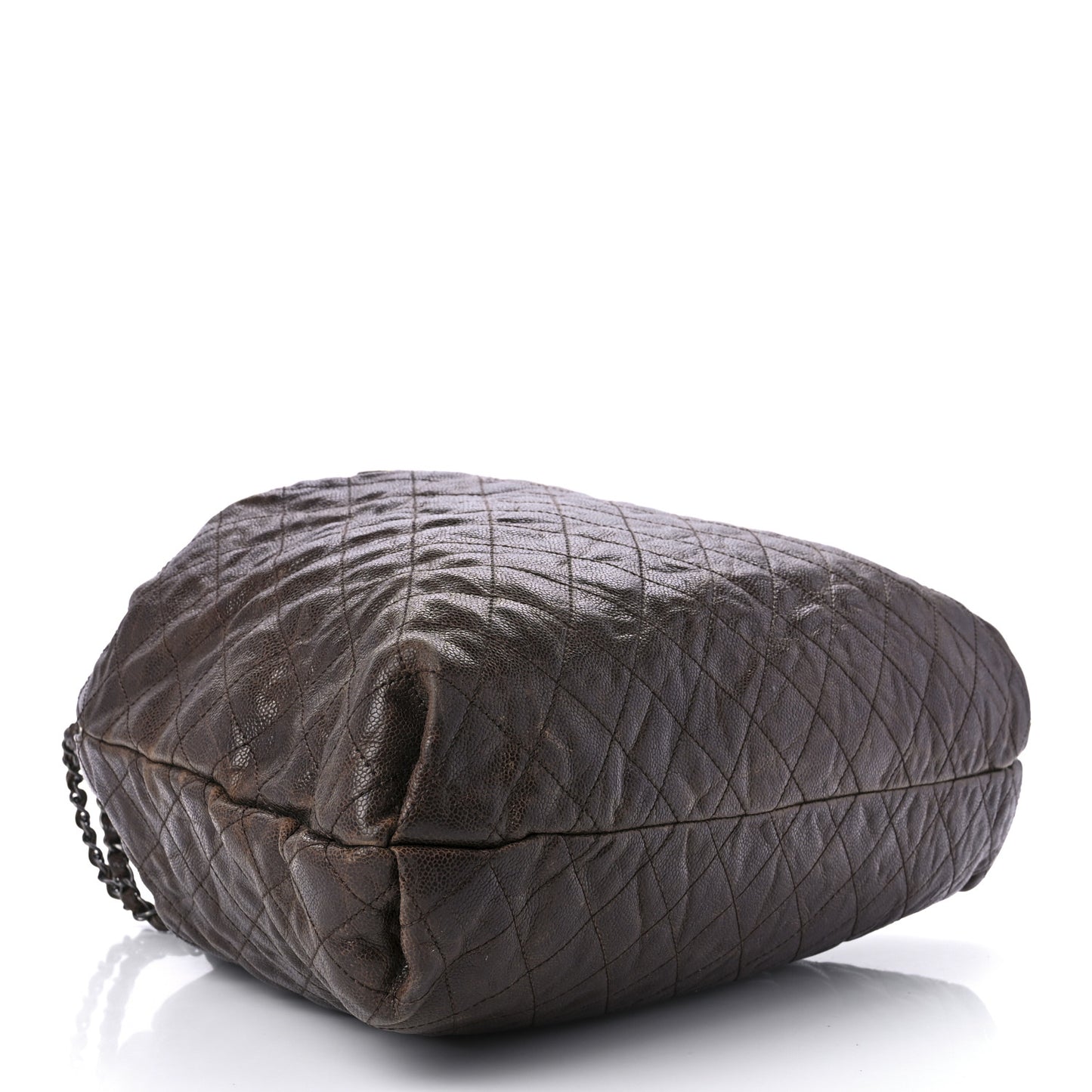 Distressed Glazed Caviar Quilted Large Elastic Tote Brown