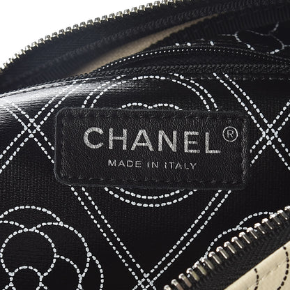 Chanel Coated Canvas Calfskin Camellia Printed Camera Case Black Beige 6 of 10