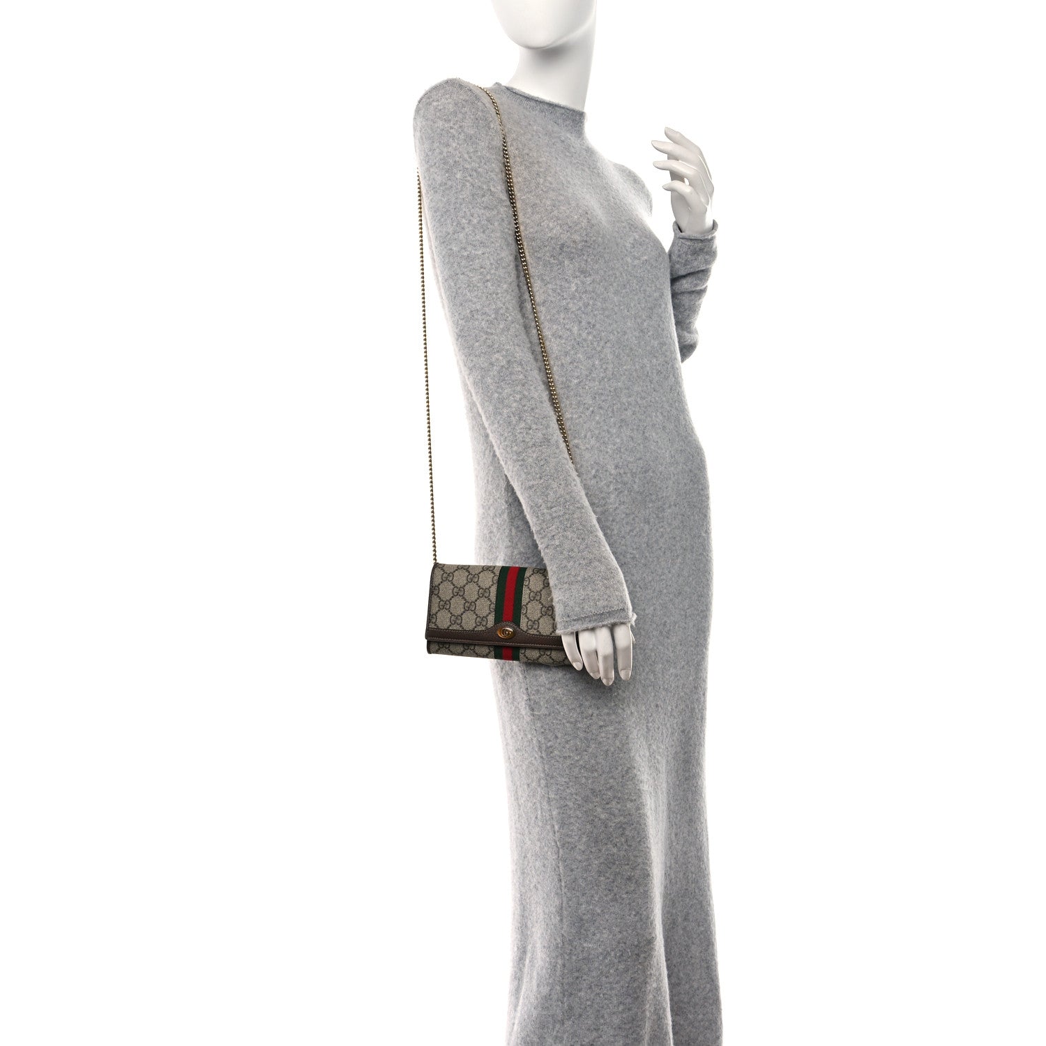 Gucci GG Supreme Monogram Web Ophidia Wallet On Chain Brown 2 of 12