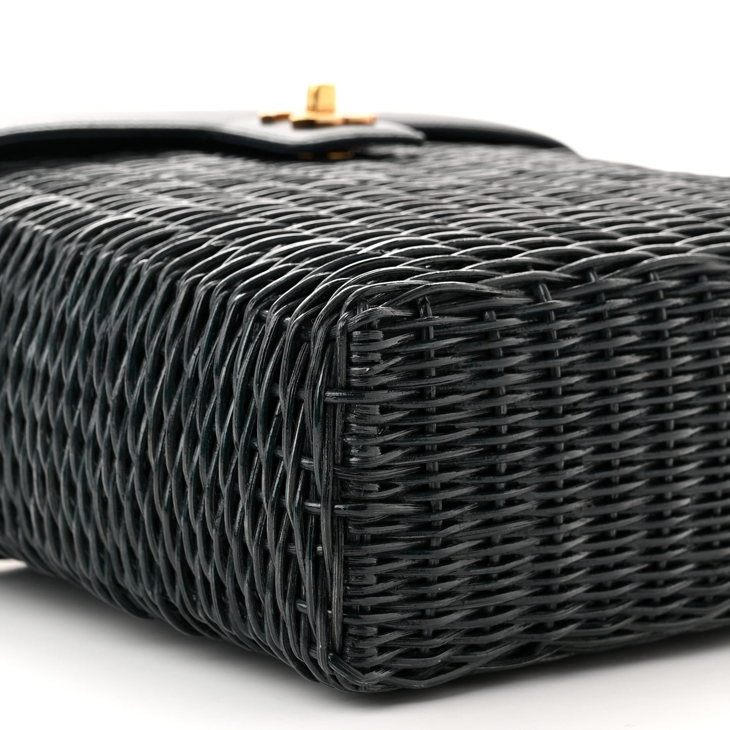 Lambskin Straw Basket Top Handle Bag Navy